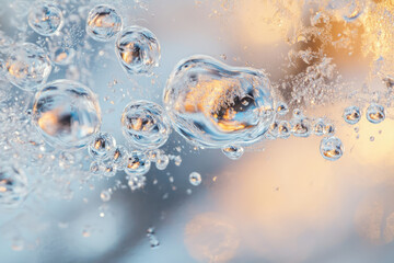 Poster - Air bubbles trapped in ice, illuminated by warm sunlight, creating a mesmerizing, abstract winter scene.