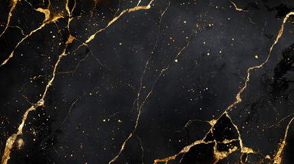 Leinwandbilder - Exquisite black marble surface with shimmering golden veins and intricate fractal patterns creating a dramatic sophisticated and contemporary design  This textured backdrop is perfect for luxury