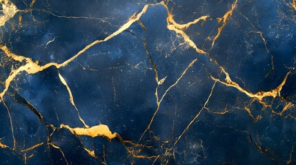 Aufkleber - Exquisite Golden Crack Pattern on Elegant Navy Blue Marble Textured Background   Abstract Digital Graphic Design Wallpaper with Luxury Glamorous Premium Aesthetic