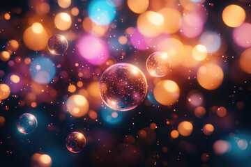 Poster - Glowing orbs float amidst a bokeh of vibrant, multicolored lights, creating a magical, ethereal scene.