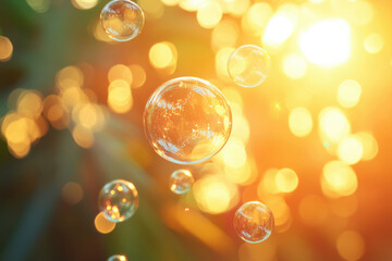 Poster - Floating soap bubbles in warm sunlight, creating a dreamy, magical scene.