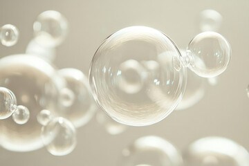 Poster - A cluster of translucent bubbles floats against a soft beige backdrop, creating a dreamy, ethereal scene.
