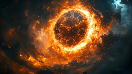 Leinwandbilder - Fiery Countdown Clock Explosion Backdrop with Dramatic Flames Smoke and Chaotic Apocalyptic Energy  Surreal Fantasy Concept of Impending Disaster or End of the World
