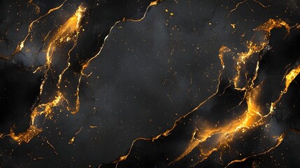 Poster - Fiery Marble Abstract with Glowing Cracks and Fractures   Dramatic Dark Moody Textured Background with Luminous Golden Glowing Effects and Cosmic Geological Inspired Design