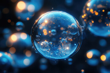 Poster - A mesmerizing close-up of a large, translucent sphere filled with smaller, glowing bubbles against a bokeh backdrop.