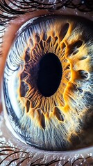 Poster - Close observation of a mesmerizing eye unveils a vibrant dance of colors, showcasing intricate patterns that reflect the uniqueness of individual beauty and emotion