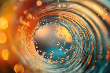 Poster - Swirling water with air bubbles, bokeh background.  A vibrant, abstract image of liquid movement.
