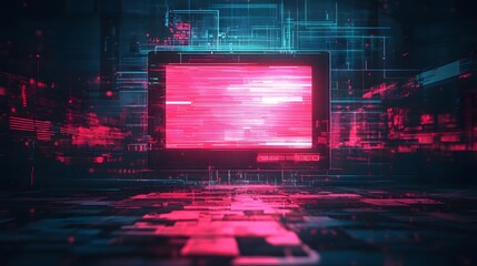 Poster - Futuristic glowing digital portal or gateway in a cyberpunk inspired cityscape backdrop with neon lights abstract geometric patterns and a futuristic sci fi atmosphere