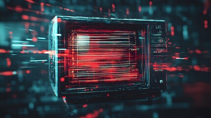 Fototapete - Futuristic glowing digital technology background with illuminated neon lights abstract geometric patterns and a sense of energy and dynamism