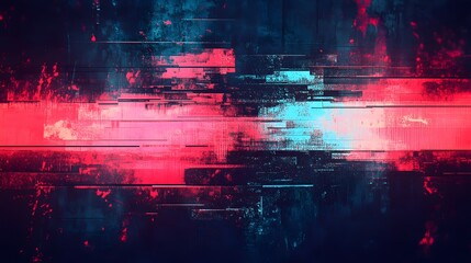 Aufkleber - Futuristic neon glitch abstract digital background with vibrant colorful lights distortion and dynamic energy  Experimental surreal and visually striking digital art concept for technology