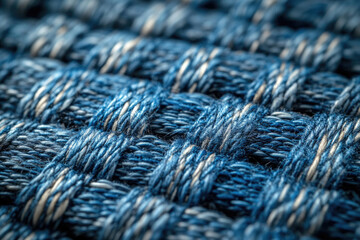 Poster - Close-up of intricately woven blue fabric, showcasing texture and detail.