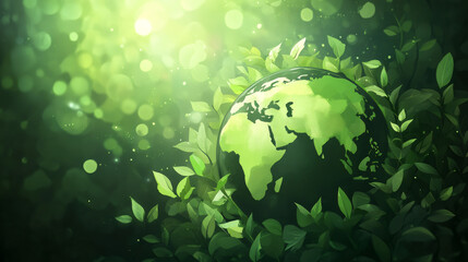 Poster - Green Earth embraced by foliage, representing environmental awareness and the importance of preserving nature