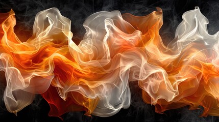 Poster - A vibrant wave of orange and white smoke swirls gracefully against a dark backdrop, creating a mesmerizing visual effect.