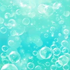 Poster - A serene aqua background filled with translucent bubbles floating gracefully, creating a calming and refreshing atmosphere.