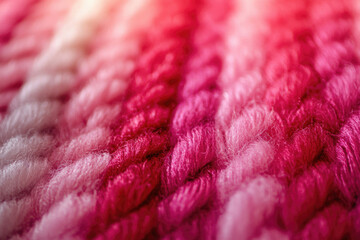 Poster - Close-up of soft, pink and white yarn with a gradient effect, showcasing textured knitted fabric.