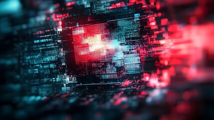 Poster - Glitched Digital Chaos Abstract Visualization of Futuristic Technology with Neon Colors Distorted Patterns and Inspired Elements