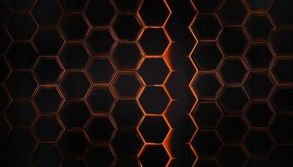 Leinwandbilder - black hexagonal honeycomb pattern with glowing orange edges on dark background, modern graphic design