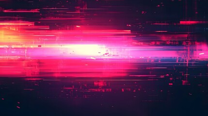 Poster - Glitched Futuristic Neon Landscape with Vibrant Energy Streams and Distorted Digital Interference