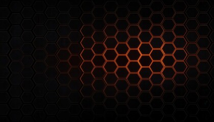 Aufkleber - black hexagonal honeycomb pattern with glowing orange edges on dark background, modern graphic design