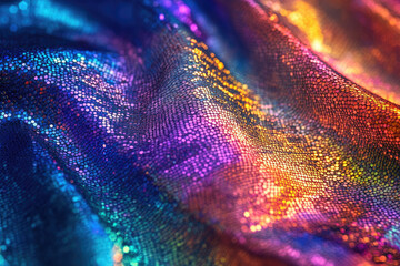 Poster - Rainbow iridescent fabric with textured surface, shimmering with vibrant colors.