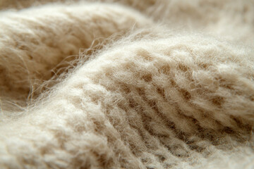 Poster - Close-up of fluffy, beige knit fabric with soft, textured yarn.