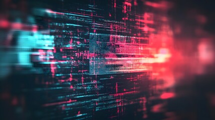 Fototapete - Glitchy digital backdrop with swirling futuristic tech data abstract algorithm patterns and dynamic energy of modern technology and information visualization