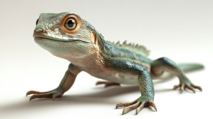 Poster - Chinese water dragon posing against clean white background, revealing detailed scaly skin and vibrant reptilian features