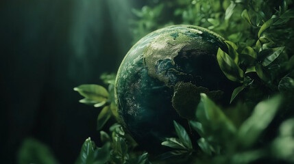 Poster - Planet Earth covered in vegetation symbolizes environmental conservation and the importance of protecting nature