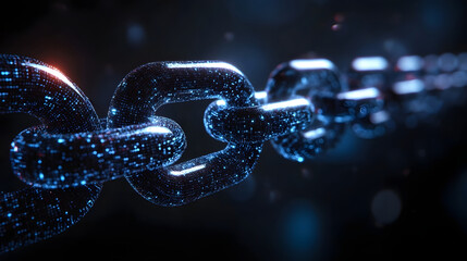 Poster - Glowing digital fractal chain linking abstract network with dynamic low poly geometric patterns data flow and futuristic technology elements