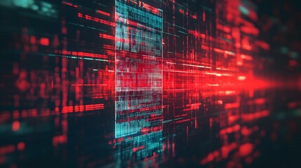 Leinwandbilder - Glowing Digital Grid of Luminous Data and Information in a Futuristic Style Abstract Background  3D Rendering of a Dynamic Matrix of Lines Patterns and Geometric Shapes in a Sci Fi Digital Landscape