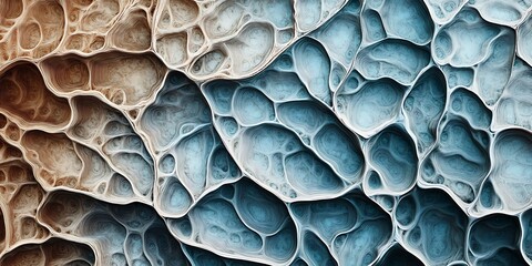 Poster - Abstract cellular structure in blue and gold with a metallic texture, perfect for luxury and scientific design themes 