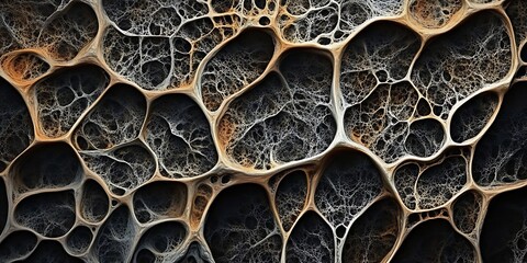 Poster - Abstract cellular structure in blue and gold with a metallic texture, perfect for luxury and scientific design themes 