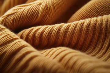 Poster - Close-up of textured, golden-brown knit fabric, showcasing its soft, warm, and cozy nature.