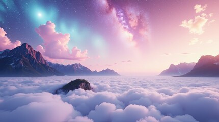 Aufkleber - A mountain range with a pink sky and clouds