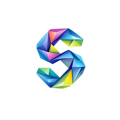 Poster - Abstract S Shape Design with Geometric Facets and Vibrant Colorful Gradients Art Creation Template