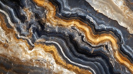 Aufkleber - Intricate banded patterns and layers of natural mineral formations in earthy tones captured on a rugged weathered rock surface