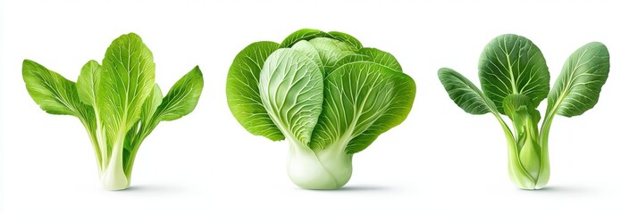 Wall Mural - Fresh Bok Choy Varieties Displayed on White Background