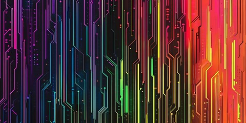 Poster - Colourful abstract circuit board lines background vibrant neon lines pattern technology
