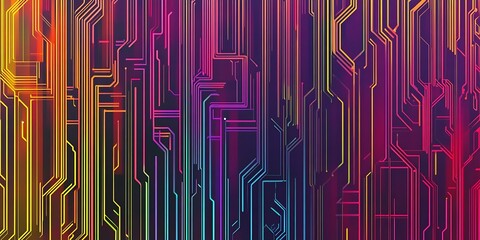Poster - Colourful abstract circuit board lines background vibrant neon lines pattern technology