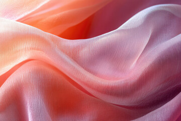 Poster - Soft, flowing fabric in ombre shades of pink and orange, creating a luxurious and elegant texture.