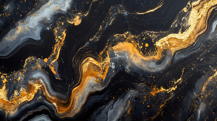 Fototapete - Luxurious Abstract Marble Texture with Golden Fluid Swirls and Gradient Patterns  Elegant and modern digital design with dynamic color splatter effects and high end aesthetic appeal