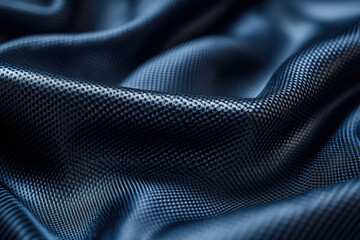 Poster - Close-up of dark blue fabric with a textured, wavy pattern. Luxurious and smooth material.