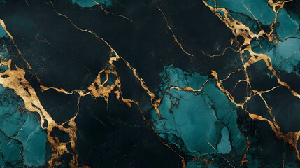 Leinwandbilder - Luxurious Abstract Marble Texture with Striking Golden Veins and Dark Blue Tones  Mesmerizing and captivating natural stone pattern with a dynamic modern and elegant aesthetic