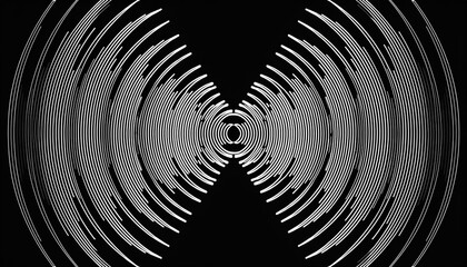 Poster - Circular spiral sound wave rhythm from lines white color on dark background. Generated image