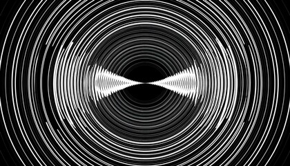 Poster - Circular spiral sound wave rhythm from lines white color on dark background. Generated image