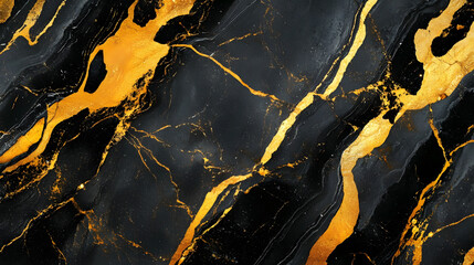 Leinwandbilder - Luxurious Black and Gold Marble Texture Abstract Background with Dramatic Fractal Design  Elegant and sophisticated pattern with high contrast granular and moody feel suitable for premium branding