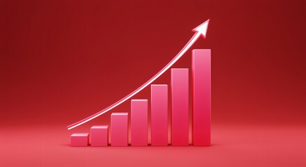 Poster - 3d graphic of a rising pink bar graph showing positive growth