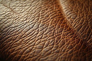 Poster - Close-up of brown leather texture showing intricate grain and subtle stitching.