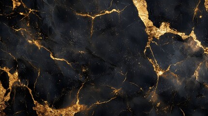 Poster - Luxurious cracked marble texture with captivating golden veins and patterns on a dark moody background  This stunning abstract design creates a high end elegant and sophisticated visual impression