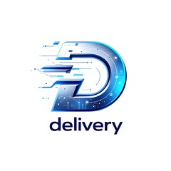 Poster - Modern Tech Delivery Service Logo Design Blue Letter D Speed Effect High Tech Aesthetic 2024